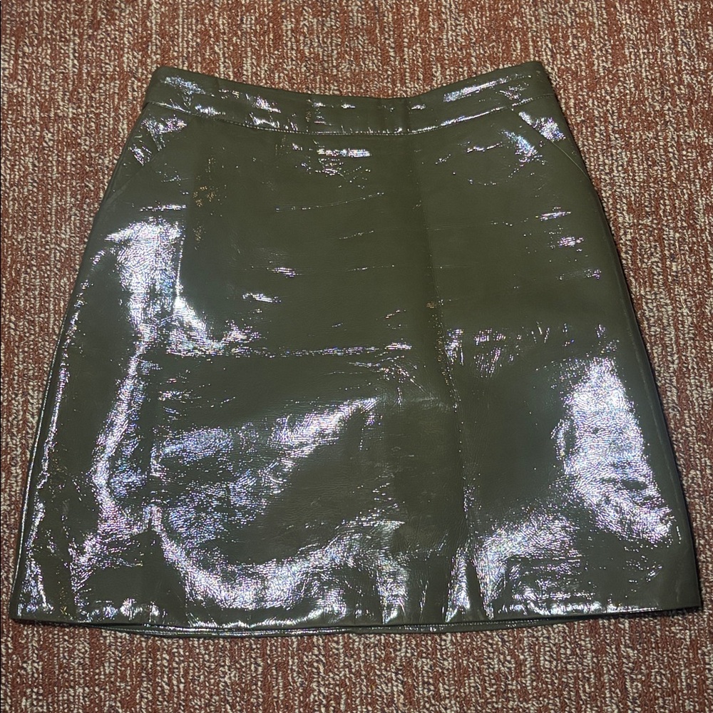 Warehouse Olive green faux patent leather mini Skirt